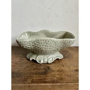 Vintage Sage Green Ceramic Footed Planter | Pedestal Flower Vase | Glazed Vase